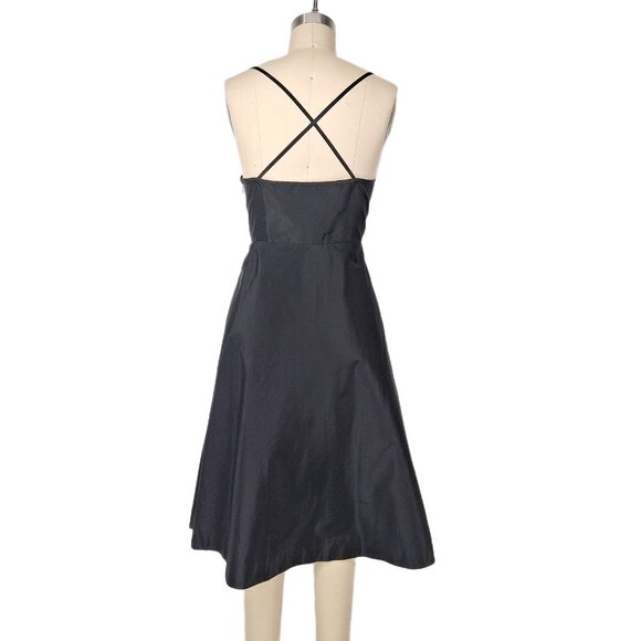 J.Crew Black Silk Taffeta Midi Dress A Line Cocktail Criss Cross Back Lined SZ 8 - Picture 2 of 12